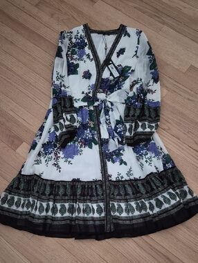 Kobi Halperin White Floral Border-Print Long Sleeve Wrap Dress